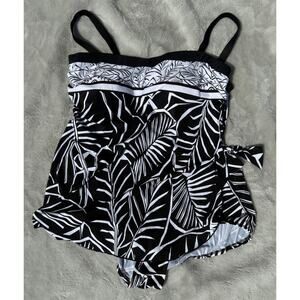 Le Cove 22W Black White Tropical Swimdress One Piece Plus Size NWT $104